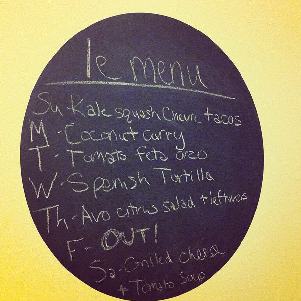 Chalkboard menu meal planning