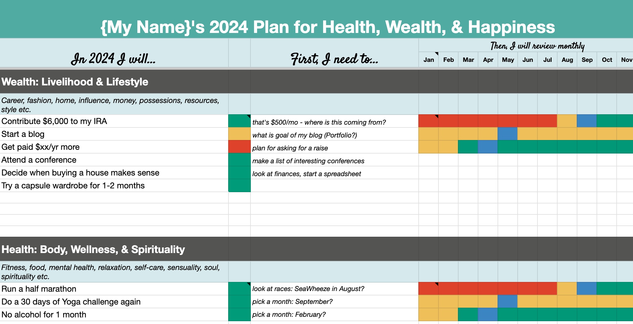 2024 Goal Tracking Spreadsheet